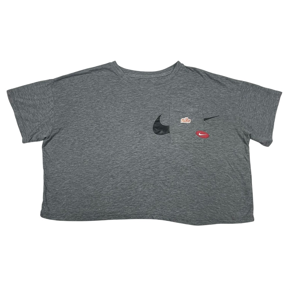 Nike Icon Clash Training Crop Top Womens Large Gray Multi-Logo Pocket Tee CJ3480